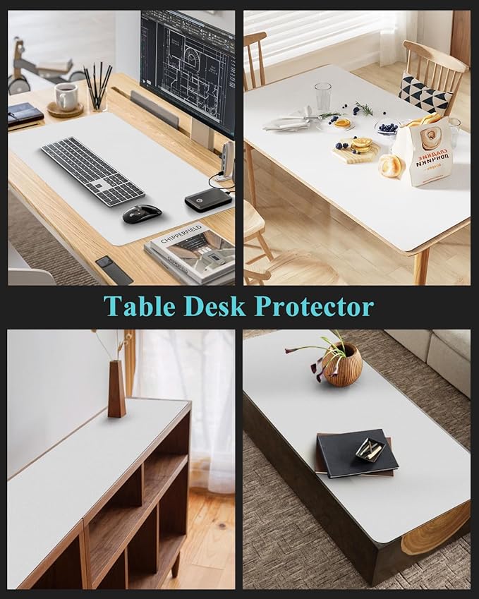 Pure White Plastic Table Cover Protector, 36" x 72" Waterproof Easy Flat PVC Desk Pad Mat, 1.5mm Thick Rectangle Vinyl Table Top Protector for Dining Room Table, Office, Dresser