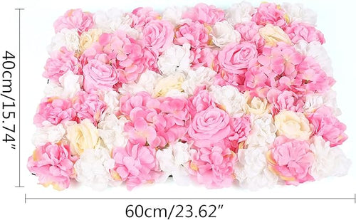16"x 24" Artificial Flower Wall Panels,Flower Wall Mat Silk Flower Panels for Outdoor Garden Backyard Fence Fence Privacy Screen and Indoor Wall Decor(12Pcs Pink+Light Yellow+White)