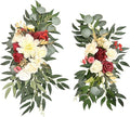 Artificial Wedding Arch Flowers (Pack of 2) White Wedding Flowers for Wedding Welcome Ceremony Sign Faux Floral Swags, Banquet and Reception Backdrop Floral Decoration (White & Red)