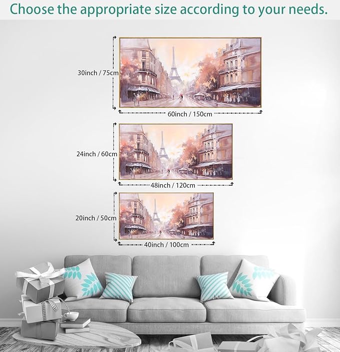 Paris Decor Modern Artwork Couple Room Wall Art Landscape Canvas Painting for Living Room Bedroom Office - Large 20"x40" Framed