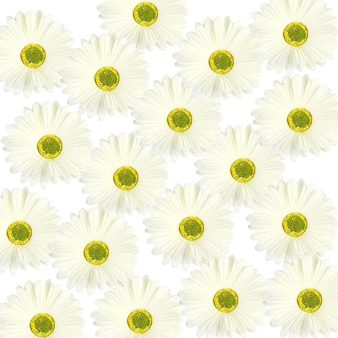 WILLBOND 18 Pieces Artificial Gerbera Daisies Flowers Fake Daisy Faux Boho Daisy Flowers Bouquet 15 in for Boho Birthday Decorations Wedding Home Decor (White)