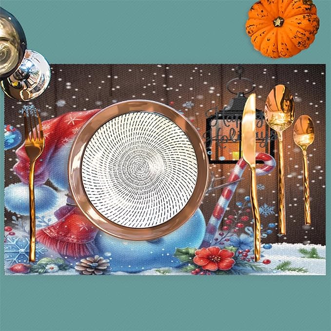 Christmas Art Snowman Snowflake Placemats Set of 4 PVC Vinyl Non Slip Table Mats Heat Resistant Place Mats Washable Wipeable Dining Table Mat for Kitchen Decor Party Indoor Outdoor Decorative Gift