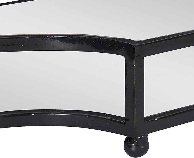 Kate and Laurel Ciel Metal Mirrored Ornate Scalloped Decorative Tray, Black
