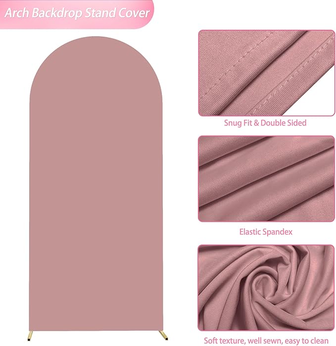 Wokceer 6FT Wedding Arch Cover Spandex Fitted Wedding Arch Stand Covers Round Top Chiara Arch Backdrop Cover for Birthday Party Ceremony Banquet Decoration Light Dusty Rose, COVER 1.8M- ROSEF74-A