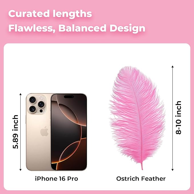 Piokio 20 pcs Pink Ostrich Feathers Plumes 8-10 inch(20-25 cm) Bulk for DIY Handmade Artwork and DIY Clothes, Feather Pens, Dream Catcher, Table Decoration.