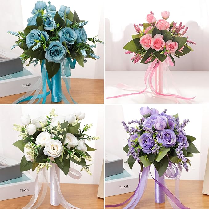 Ochine Bride & Bridesmaid Bouquets - Silk Hand Holding Flower Bouquet for Wedding, Bridesmaid, Valentines Day Decor