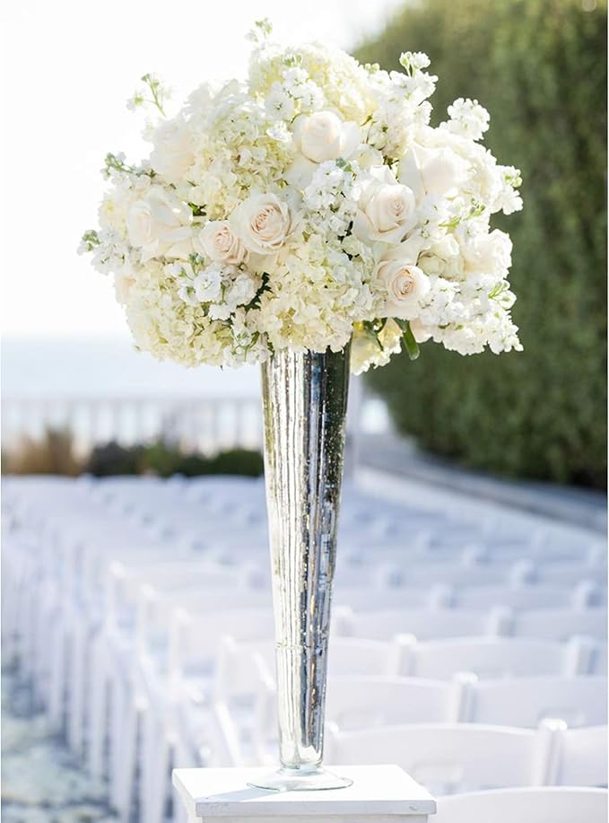 WGV Trumpet Glass Vase, Open 4", Height 27", (Multiple Sizes Choices) Clear Tall Pilsner Floral Planter Container Centerpiece, Wedding Event Home Decor, 1 Piece (VTV0427)