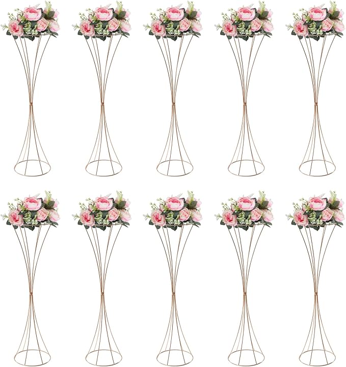 10 Pcs Gold Metal Wedding Flower Trumpet Vase, 31.5inch Tall Metal Trumpet Vase Centerpieces for Wedding, DIY Openwork Flower Arrangement Decor Road Lead for Anniversary Ceremony Birthday Party Aisle