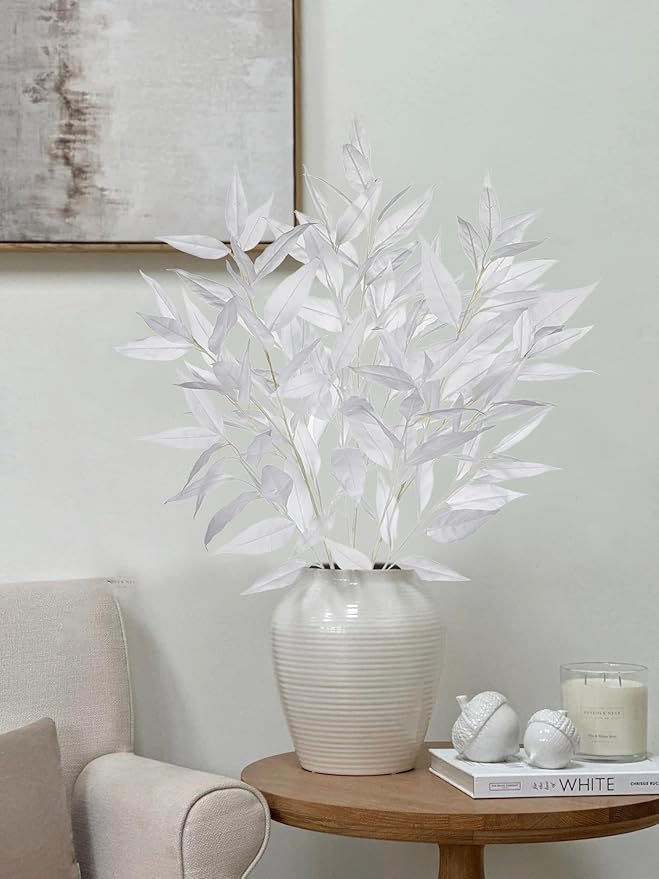 DILATATA 32 inch White Artificial Eucalyptus Spray Fall Eucalyptus Leaves Autumn Leaf Branches Faux Fall Stems for Floral Arrangement Autumn Festival Thanksgiving Decor