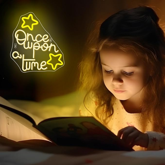 Once Upon A Time Neon Sign Fairy Tale Inspired LED Wall Art for Nursery Bedroom or Living Room Decor Magical Storybook Themed Lighted Sign for Kids and Book Lovers