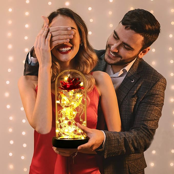 Christmas Flower Gifts for Women,Flowers for Delivery Prime,Flower Galaxy Artificial Flower Light Up Rose in A Glass Dome,Anniversary Valentines Birthday Xmas