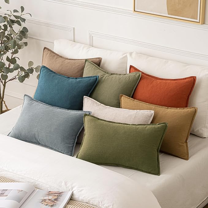 MIULEE Decorative Linen Pillow Covers 26x26 Inch Green Boho Farmhouse Neutral Couch Throw Pillows for Bed Pack of 2 Accent Outdoor Pillowcase Modern Sofa Cushion Livingroom Home Decor