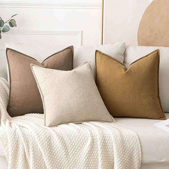 MIULEE Decorative Linen Pillow Covers 18x18 Inch Natural Beige Boho Farmhouse Neutral Christmas Couch Throw Pillows for Bed Pack of 2 Accent Modern Pillowcase Sofa Livingroom Home Decor