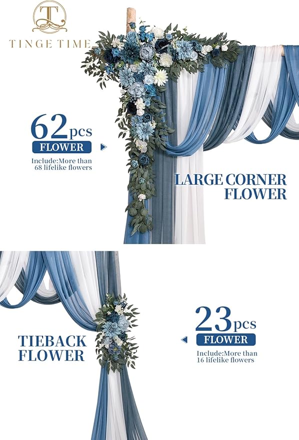 TINGE TIME Artificial Arch Flowers Kit Pack of 5, Wedding Decorations for Reception with Hanging Flowers, Wedding Arch Silk Floral Arrangements Ceremony Backdrop Bridal Shower Outdoor Party Decor