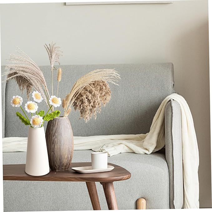 12Pcs Crochet Flowers, Artificial Daisy Crochet Flower Bouquet, Realistic Flower for Mother's Day Valentines Day Birthday Wedding Home Decor, White