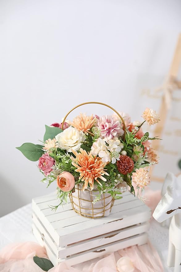 YYHUAWU Artificial Flowers Combo Set Fake Flower Leaf Box with Stems for DIY Wedding Bouquets Centerpieces Flower Arrangements Decorations Baby Shower Party Home Decorations Orange Pink