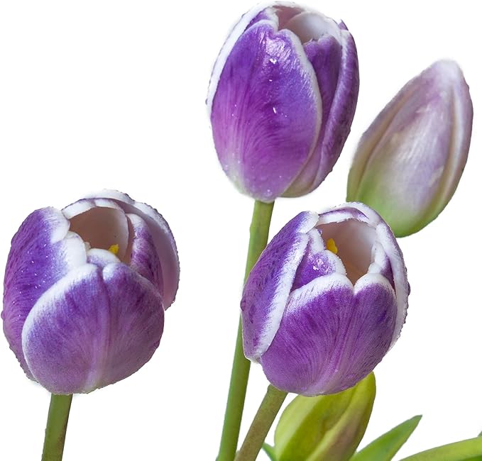 15pcs Artificial Tulips Flowers, Real Touch Latex Bouquet, Fake Tulips for Office Wedding Party Home Kitchen Garden Decoration-B Amethyst