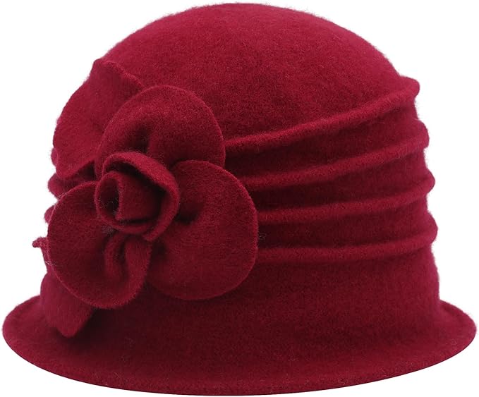 ZLYC Women Wool Cloche Bucket Hat 1920s Vintage Dress Winter Hats with Flower Accent