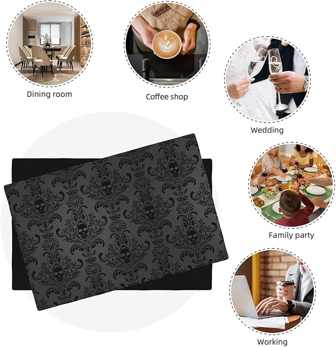 Placemats for Kitchen Dining Table Set of 4,Gothic Horror Skulls Printed Halloween Party Event Table Decoration Placemats 4 PCS, Style-23
