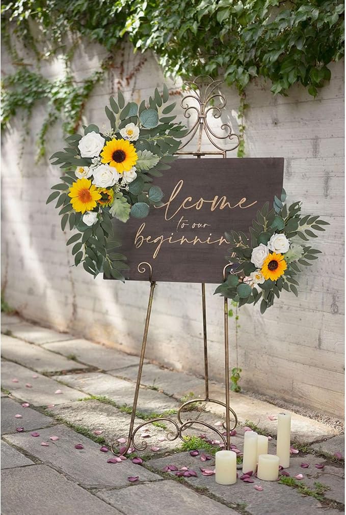 Faux Flower Swag Set of 2, Sunflower Artificial Flowers Swags for Wedding Arch, Wedding Welcome Signs, Welcome Reception Ceremony Signs Decorations
