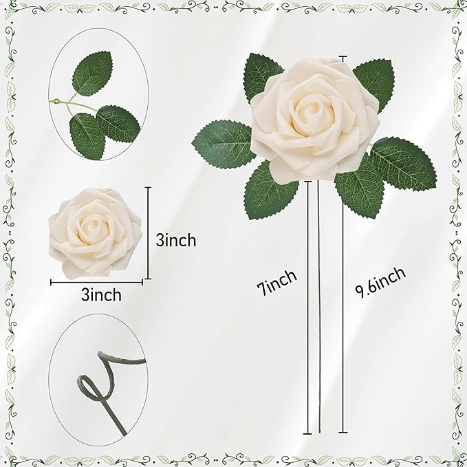 Artificial Flowers, 50pcs Artificial Rose for DIY Wedding Bouquets Centerpieces Arrangements, Champagne Foam Rose with Stem for Bridal Shower Party Home Decorations
