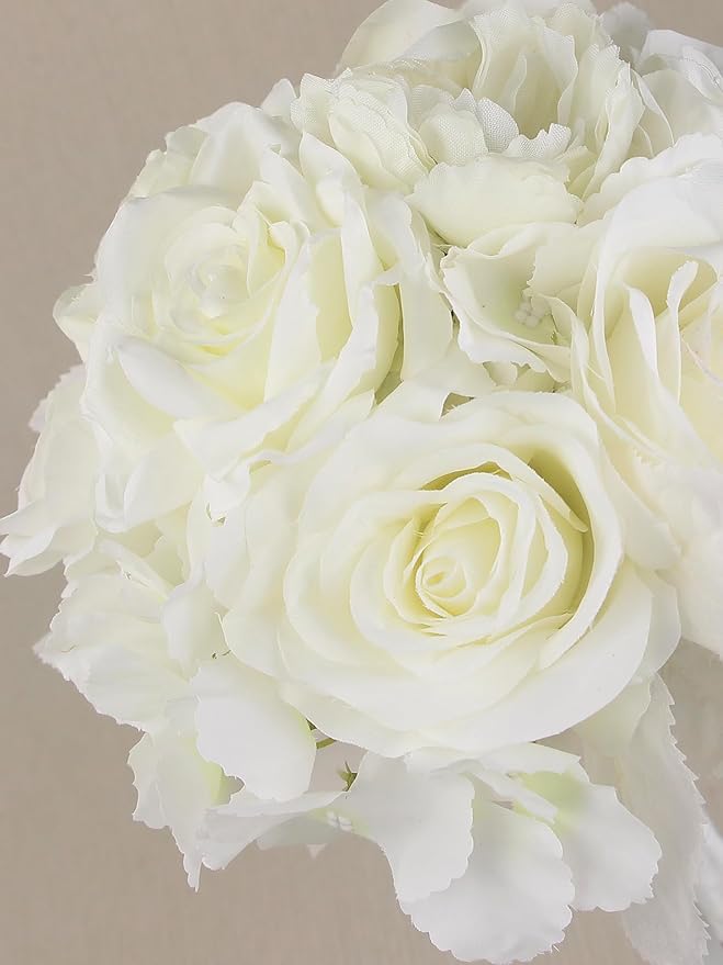 Rinlong 8.2 Inch Wedding Bouquets for Bridesmaids Bride White Rose Artificial Flowers Bridesmaids Bridal Bouquet for Wedding Prom
