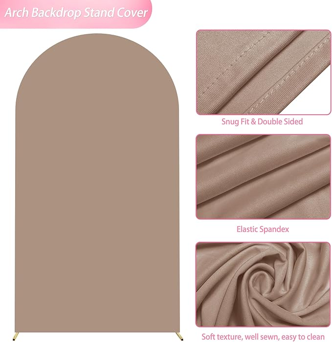 Wokceer 7.2FT Wedding Arch Cover Spandex Fitted Wedding Arch Stand Covers Round Top Nude Brown Chiara Arch Backdrop Cover for Birthday Party Ceremony Banquet Decoration