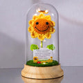 Levvohd Crochet Sunflower Gifts for Women, in Plastic Dome Sun Flower for Her Mom Grandma Birthday Mothers Day Christmas Day Gift (Card- Sunflower 4.3 in X 7.5 in)