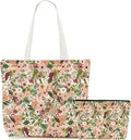 Aesthetic Floral Tote Bag Makeup Bag Flower Decor Gifts for Girls Christmas Shopping Grocery Bags Cosmetic Bags