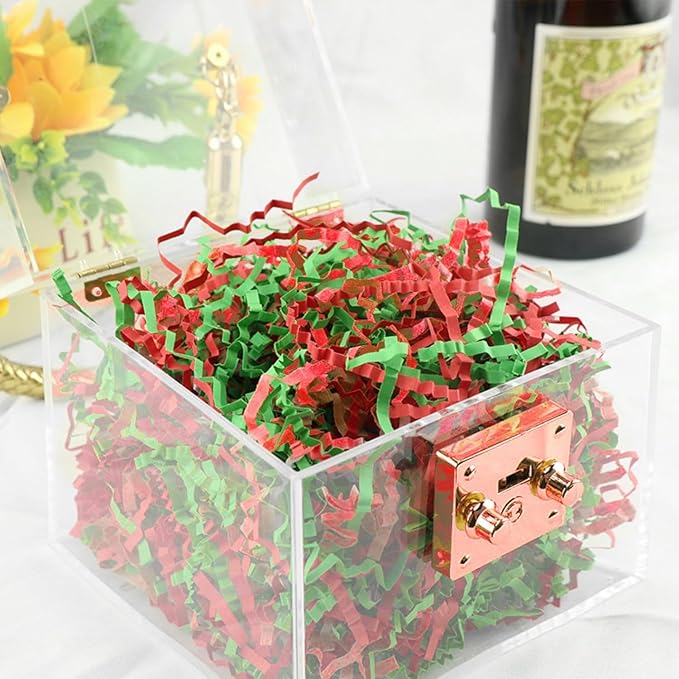Uptotop 1 LB Crinkle Cut Paper Shred Filler for Gift Wrapping Basket Filling, Birthday, Christmas, Thanksgiving, Wedding, Mother's Day, Red and Green