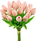 Mandy's Artificial Tulips 20 Stems Dusty Pink PU Faux Flowers for Thanksgiving and Christmas Decorations Wedding Home Decor 13.5 Inch