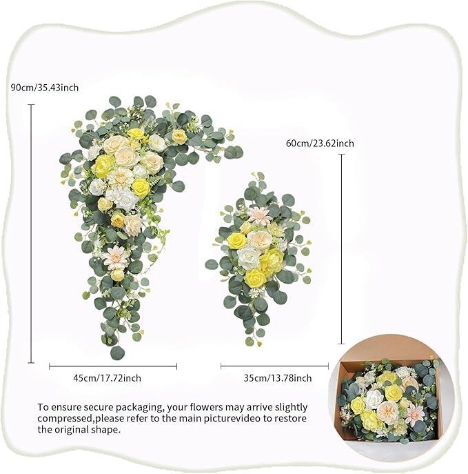 Wedding Arch, Artificial Flowers, Wedding Decor with Drapes (Set of 4)，Be Suited to Banquet, Party, Wedding Decor Ceremony and Background Decoration (Yellow)