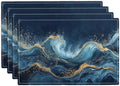 Abstract Blue Wave Placemats Set of 4, Sea Navy Double-Sided Table Mats for Kitchen Home Party Indoor Decor 4 PCS