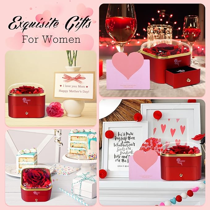 Christmas Birthday Gifts for Women,Preserved Real Rose with Necklaces, for Her,Eternal Rose Xmas Gifts for Mom Wife Girlfreind on Anniversary Valentines Birthday Wedding Gifts