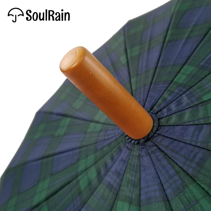 SoulRain 16 Ribs 48" Stick Umbrella Auto Open Solid Color Fashionable and Simple，Arc Classic Wood Handle，Windproof Unbreakable Stick Rain Umbrella