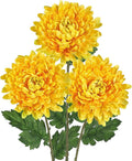 Hollyone 3Pcs Fake Mums Flowers Yellow Artificial Chrysanthemum Flowers Silk 30" Long Stem Floral Arrangements Bouquets Faux Spider Mum Flower Pincushion Flower Bush Spring Home Decor