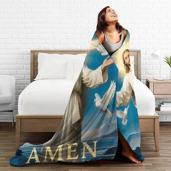 Jesus Blanket Christian Throw Blanket God Faith Religious Soft Cozy Fleece Fuzzy Stuffed Plush Flannel Gifts for Girls Women Boys Kids Adults 60"X80"