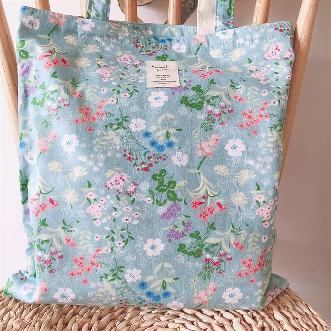Cotton Canvas Tote Bag Reusable Soft Grocery Cloth Bag Floral Shoulder Bag for Beach Travel Shopping