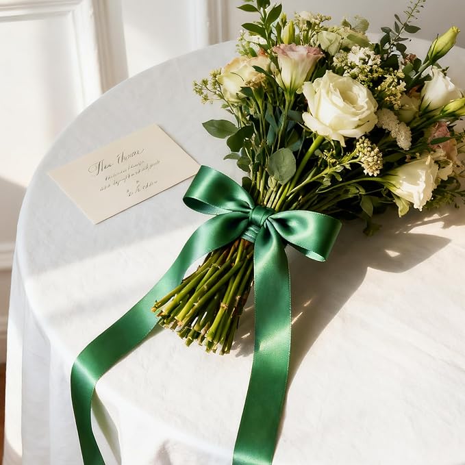 NESCCI 100 Yards Ribbon,1-1/2 Inch Dark Green Satin Ribbon,Single Face Satin Ribbons,Perfect for Gift Wrapping,Wedding Decoration,Handmade Bows,Wrapping Bouquet and More