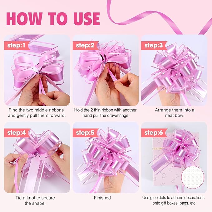 24PCS 6 Inch Large Pull Bows,Pink Bow for Gift Wrapping,Party Gift Wedding Ribbon Bows for Wrapping Boxes or Flower Decorations,Perfect for Christmas Valentine's Day Decoration Bow（Pink）