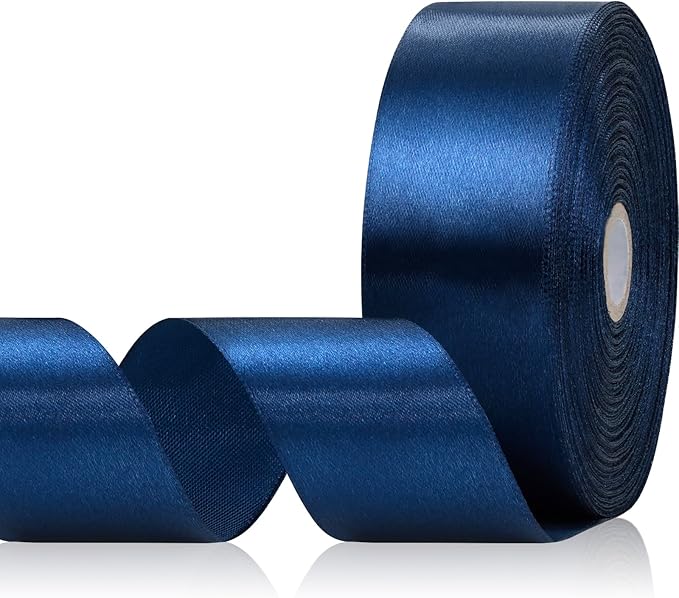 Navy Blue Ribbon 1-1/2 Inch x 60 Yards, Navy Satin Ribbon for Hair, Gift Wrapping, Flower Bouquet, Crafts, Baby Shower, Wedding and Festival Decor