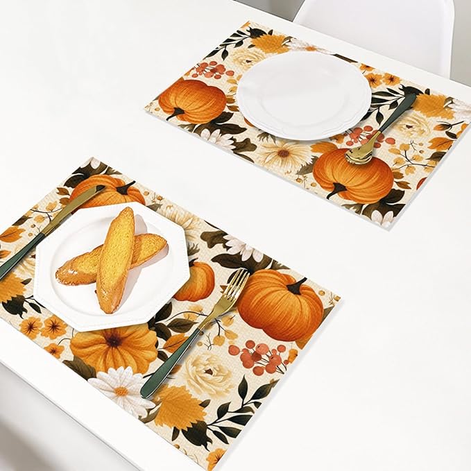 Placemats Set of 4 Halloween Waterproof Oilproof Table Mats Washable Wipeable Heat Resistant Easy to Clean for Indoor Outdoor Party Kitchen Dining Table Decoration 12 * 18in