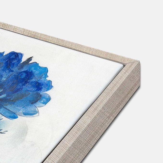 Flower Canvas Framed Wall Art: 2 Pieces Navy Blue Floral Prints Artwork Vintage Wildflower Bouquet Botanical Abstract Picture Painting for Living Room Bathroom Home Office
