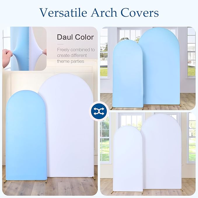 White Blue Arch Backdrop Cover Set of 2-7.2ft 6ft Dual Color Wedding Arch Cover-Wrinkle Free Stretchy Spandex Fitted Chiara Arch Stand Cover for Birthday Party Baby Shower Photo Photography