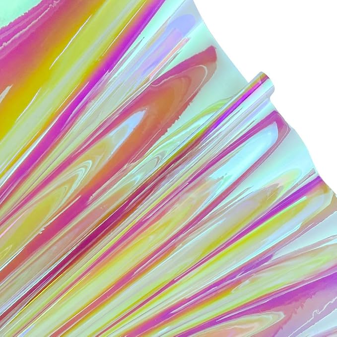 ONEART | 16 Gauge Holographic Iridescent Plastic Vinyl, 16"x54" Transparent Vinyl Fabric-Iridescent Pink