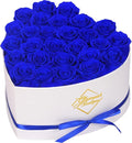 GLAMOUR BOUTIQUE Preserved Roses in a Box - Gifts for Her, Wife & Mom, Rose Flowers Forever Decor for Birthday Gift, Get Well Flower Bouquet Cased in White Box with Cover - Blue - 27-Piece