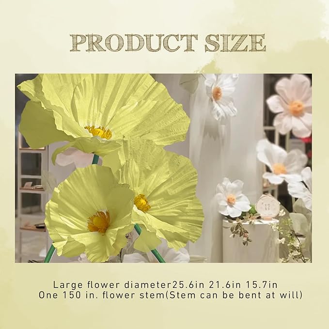 Wedding Giant Flowers Decorations, Large Paper Flowers, Artificial Flower Art Wall Decoration for Reception Banquet Outdoor Ceremony Church Spring Wedding Arrangements 3 Pack (Yellow)