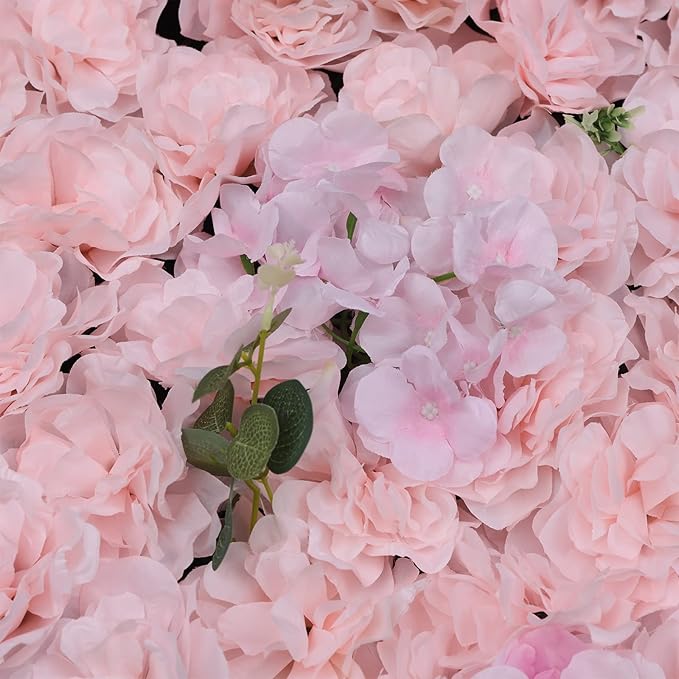 6 Pcs Artificial Flower Wall Panels 3D Flower Background Panel for Wall, 60x40cm Wedding Flower Decorations Wall Silk Rose Panels for Party, Nail, Photo Areas, Stage Background (Light Pink)