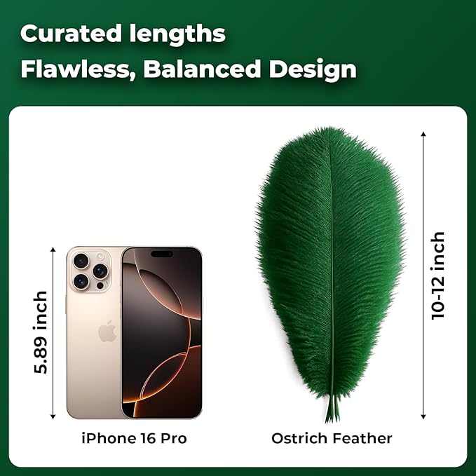 Piokio 20pcs Natural Blackish Green Ostrich Feathers 10-12 inch (25-30cm) Bulk Feathers for Home Decoration and DIY Clothing and DIY Clothes Decoration, Gatsby Decorations