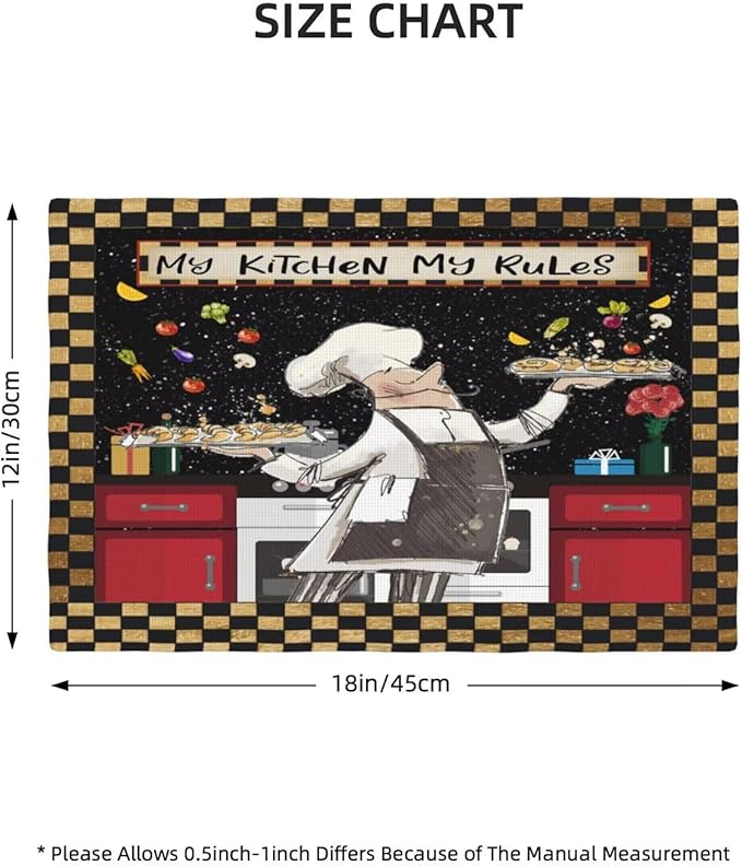 Fat Chef Kitchen Linen Placemats Set of 4 Funny Cooking Theme Placemats for Indoor Outdoor Party Home Desktop Dining Room Decor 12x18 Inch